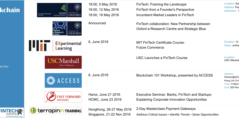 Fintech and Blockchain Education: University Courses, Executive Seminars and Workshops